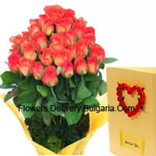 Bunch Of 31 Orange Roses With A Free Love Greeting Card