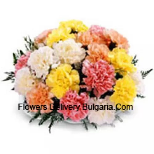 Basket Of 25 Mixed Colored Carnations