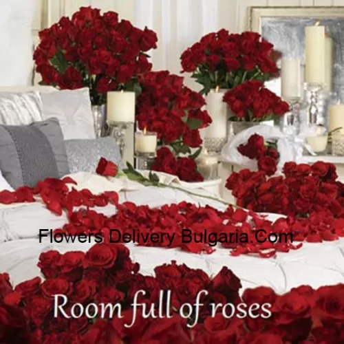 Our Room Full Of Roses Has Many Red Rose Arrangements - Total Number Of Roses In The Package Are 1001