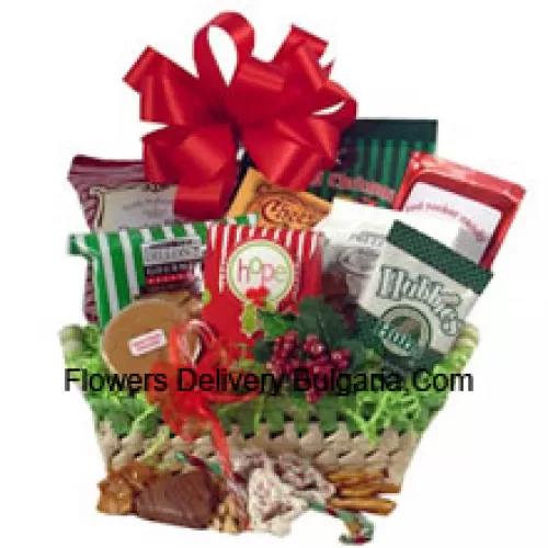 Celebrate Mother's Day with a gift that boasts good taste! This natural basket is packed full of delicious time-honored treats. We've included peanuts, fudge, pretzels, cheddar biscuits, cookies, snack mix, peanut brittle, sprinkled pretzels, popcorn and chocolate filled peppermints. (Please Note That We Reserve The Right To Substitute Any Product With A Suitable Product Of Equal Value In Case Of Non-Availability Of A Certain Product)